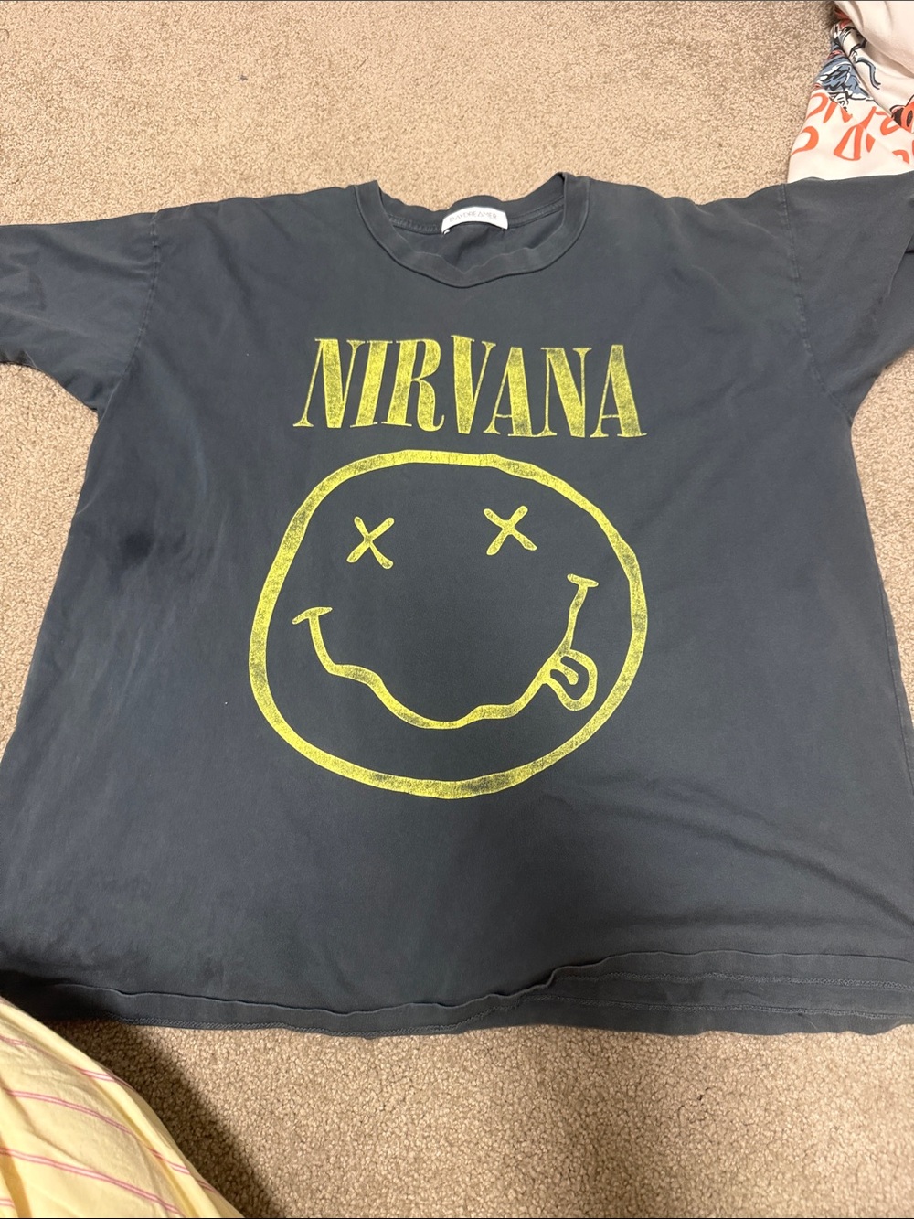 Daydreamer Black Tee with Yellow Nirvana Smiley Graphic
